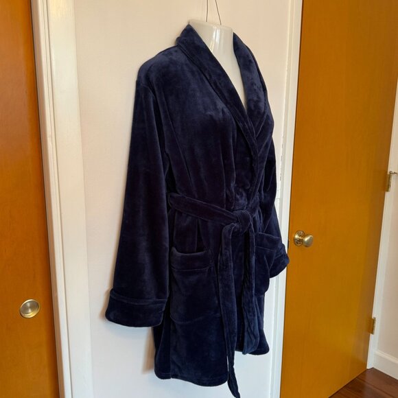 Soma Womens Plush Short Robe L / XL Blue W/Belt & Pockets EUC - Picture 6 of 16